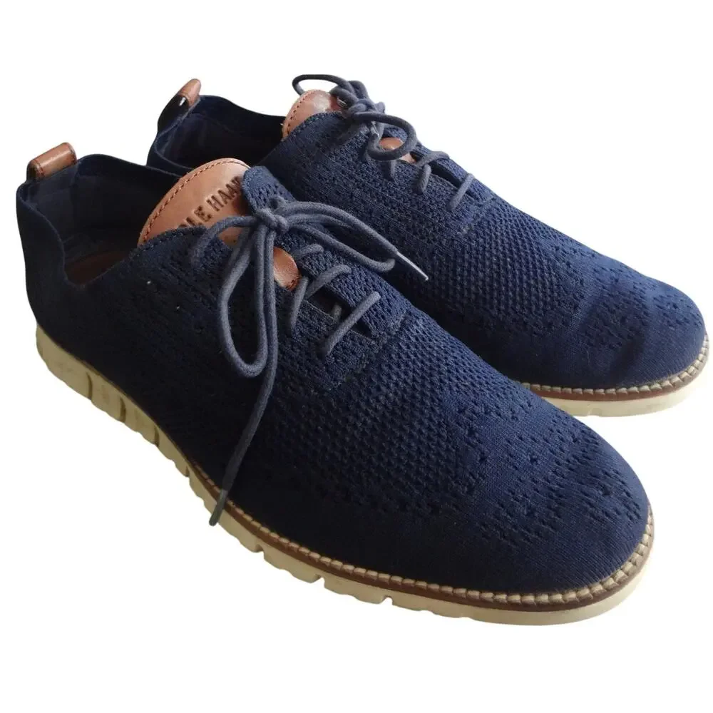 Cole Haan Navy Blue Zerogrand Stichlite Wingtip Oxford Knit Shoe Sneaker Men 9.5
